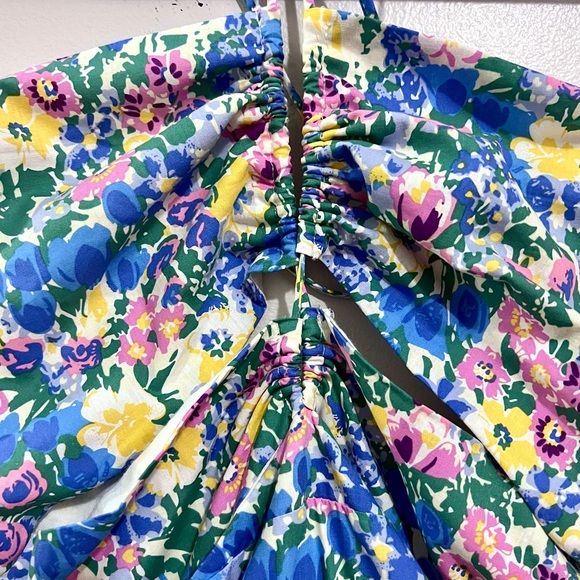 NWT Lulus Stun the Sun Blue Multi-Floral Drawstring Halter Midi Dress MSRP$88 - Picture 8 of 16